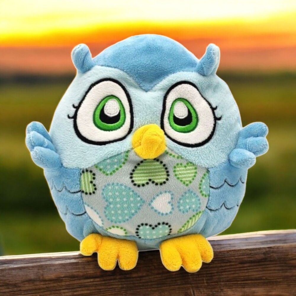 Whimsical Soft Soothing Kellytoy Blue Owl Plush Stuffed Toy Embroidered Tuggable